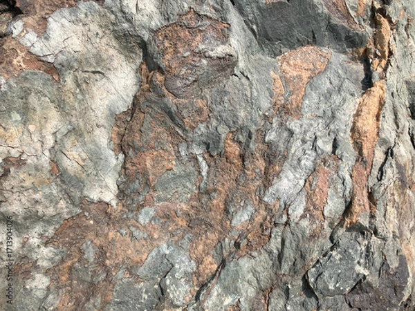 Fototapeta Textured Stone Surface, textured stone surface with a mix of grey, brown, and earth tones.