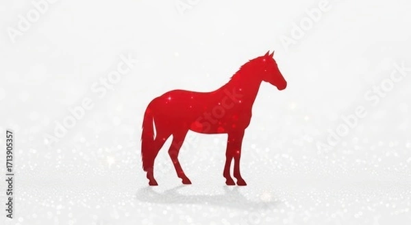 Fototapeta Red horse silhouette with sparkles representing New Year 2026  