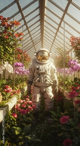 Obraz Astronaut in a Floral Greenhouse A Surreal Botanical Exploration