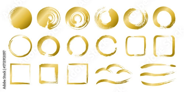 Obraz 和風な筆のあしらいセット・丸 四角 ライン