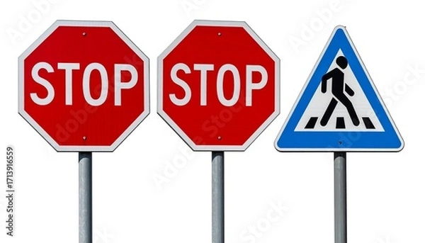 Fototapeta Three traffic signs on white background