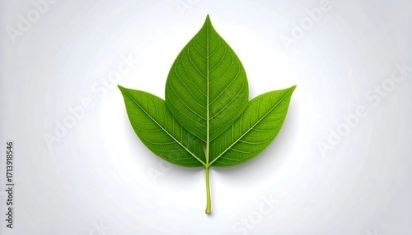 Obraz Three vibrant green leaves on a light gray background