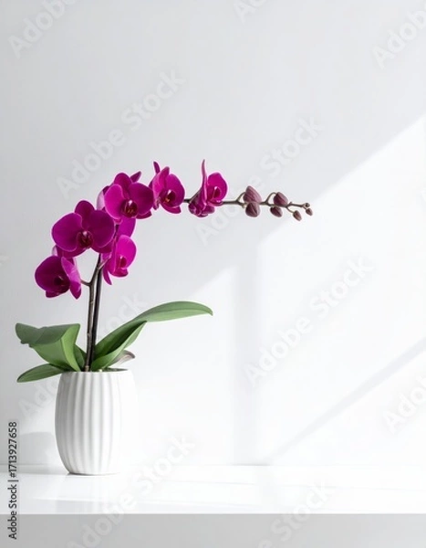 Obraz A pink orchid in a glass vase decorates a rustic wooden background, its delicate petals in full bloom