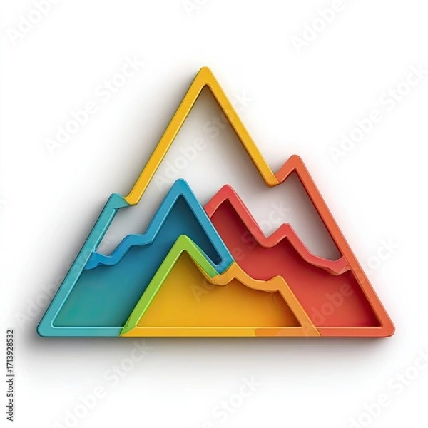 Fototapeta Stylized, multicolored mountain range within a triangular frame, rendered in 3D with a smooth, layered effect against a white backdrop