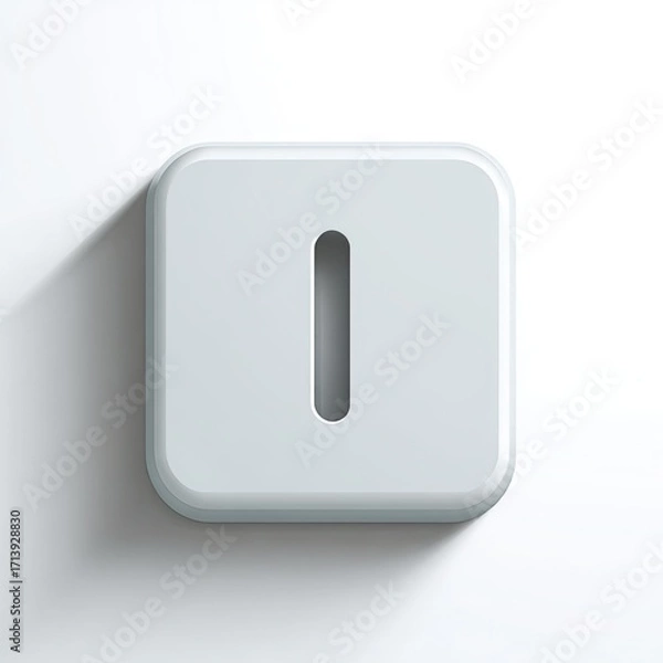 Fototapeta A light gray, square, 3D button features a vertically oriented, elongated, rectangular cutout.  A subtle drop shadow is cast beneath
