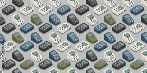 Fototapeta A repeating pattern of vintage style calculators in various colors