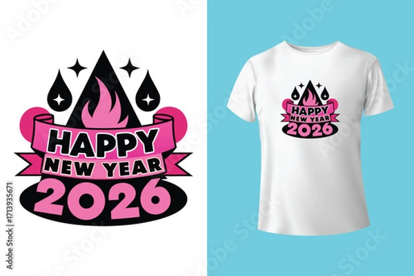 Obraz Cheers to the new year 2026, Happy new year 2026 t shirt design template vector, 2026