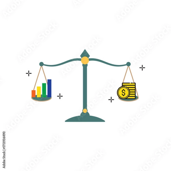 Fototapeta Balance scale  bar graph and money
