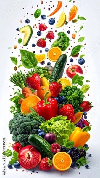 Obraz Colorful explosion of fresh fruits and vegetables