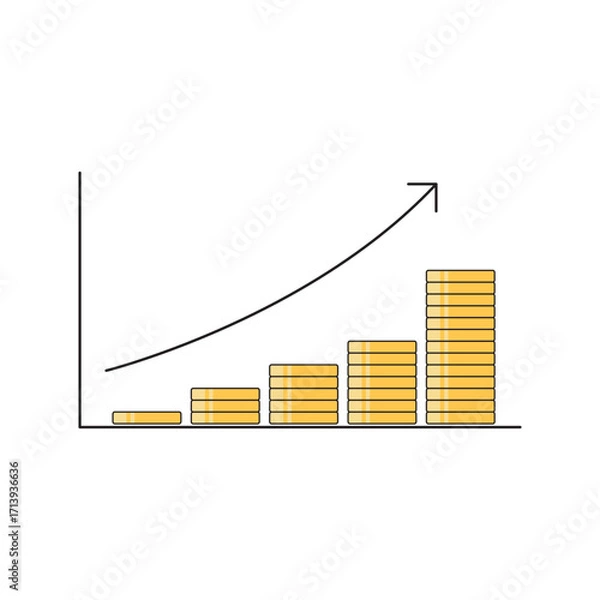 Fototapeta Stacks of coins with an upward trending arrow