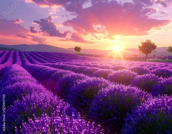 Obraz Lavender field at sunset (1)