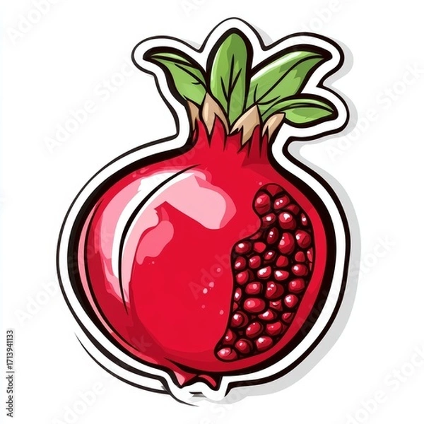 Fototapeta Juicy Pomegranate: A vibrant, illustrated close-up of a fresh, ripe pomegranate, revealing its succulent, ruby-red seeds and textured skin, ready to burst with flavor.