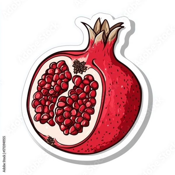 Fototapeta Juicy Pomegranate: A vividly illustrated pomegranate cut in half, displaying its ruby-red seeds. Its texture and vibrant colors celebrate the simple pleasure of healthy eating.