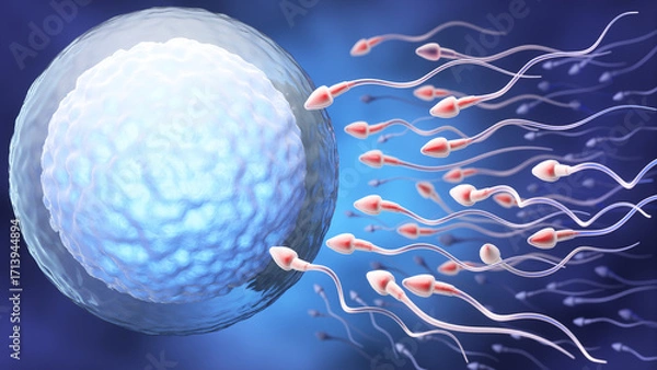 Fototapeta Sperm approaching egg cell for fertilization