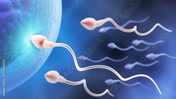 Fototapeta Sperm approaching egg cell for fertilization