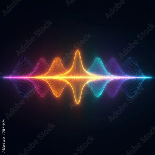 Fototapeta Vibrant Neon Sound Wave Visualization on Black Background, Digital Art, Energy Flow.