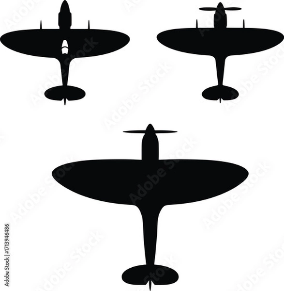 Fototapeta Supermarine Spitfire Silhouette Top View Aircraft Outline