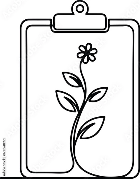 Fototapeta Vector Clipboard with simple flower line art silhouette illustrator