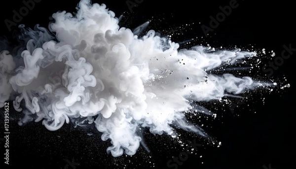 Fototapeta A dynamic, high-contrast depiction of a cloud-like, white explosion against a stark, black background