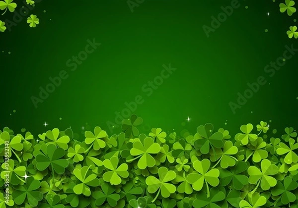 Obraz Festive st patrick's day green clover background with abundant lucky four leaf shamrocks