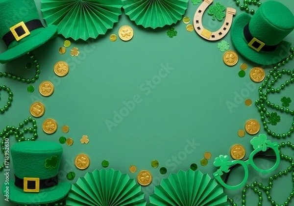 Obraz Festive st. patrick's day border decoration with hats coins and horseshoe fun