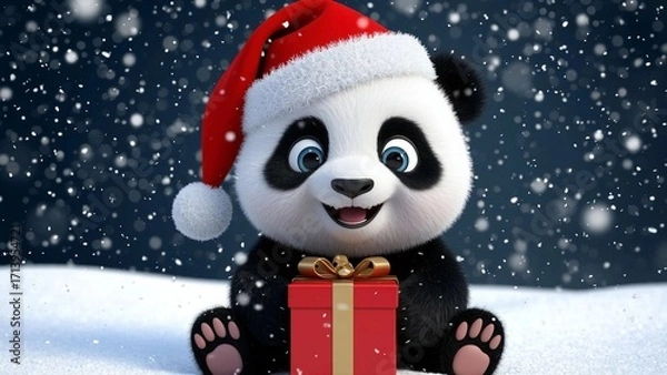 Obraz Panda bear with Christmas gift