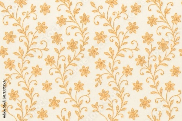 Obraz オレンジ花柄エンボス調パターン背景