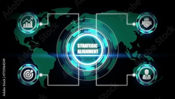 Fototapeta Global strategic alignment concept with icons and world map 1