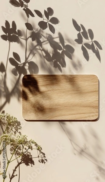 Obraz 明るい背景に丸い角を持つ木製のカード。