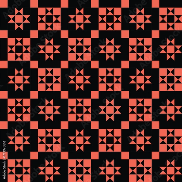 Fototapeta Pattern created from black and neon orange squares and triangles