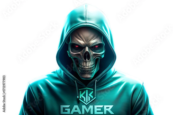 Obraz The Skull Gamer Hoodie Emblem, A Dark and Intense Emblem for Gaming Enthusiasts, Featuring Glowing Red Eyes and a Sinister Design