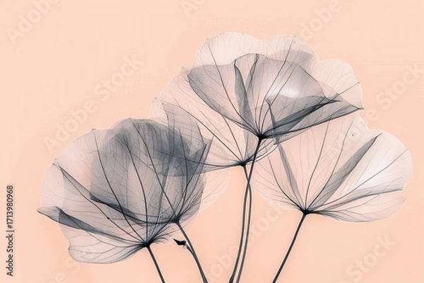 Fototapeta X-ray style abstract dandelion seeds on soft pastel peach background