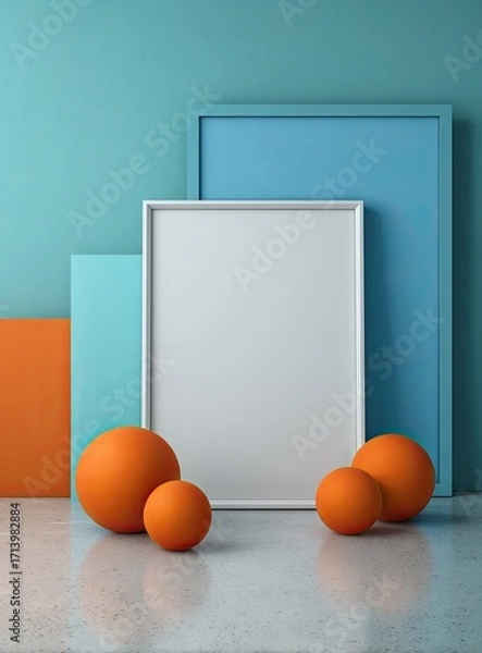 Fototapeta Empty white frame, vibrant colors, modern display