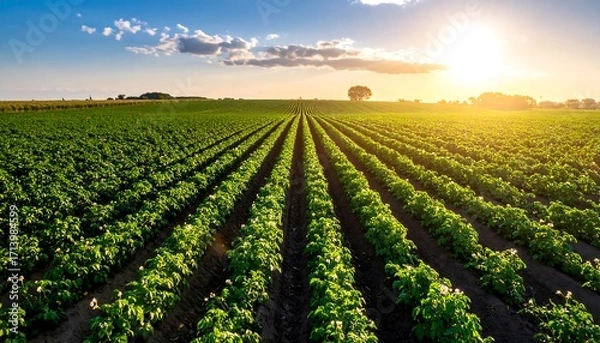 Obraz Sunset over potato field