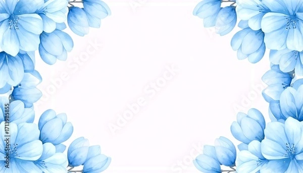Obraz Light blue flowers frame a white background