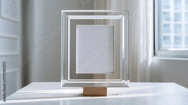 Fototapeta Minimalist Desk Mockup with Blank Frame and Plant