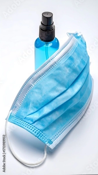 Obraz Light blue spray bottle and face mask