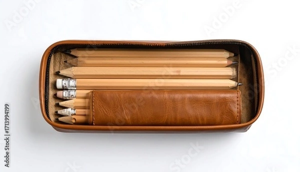 Obraz Light brown pencil case with pencils