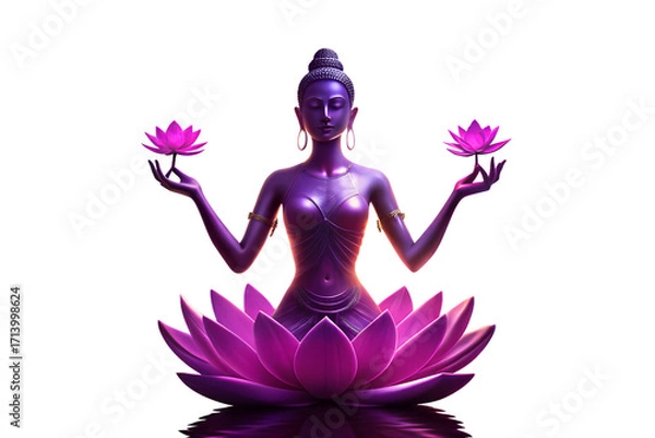 Obraz Serene Purple Buddha Sculpture in Blooming Lotus Flower, Symbolizing Enlightenment, Peace, and Spiritual Awakening in a Modern Abstract Style