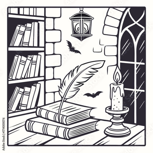 Obraz Vintage Halloween Library Event Invitation