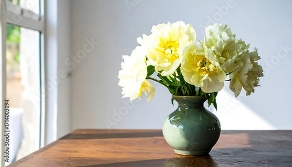 Obraz Light yellow peonies in a vase