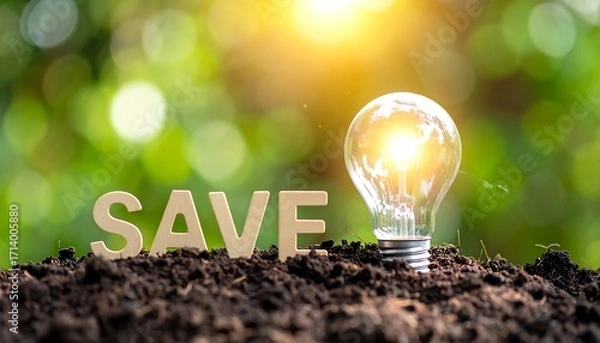 Obraz Lightbulb over dirt with save
