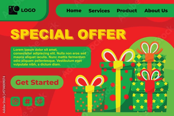 Obraz Gift Box in Various Bright Color for Special Offer Web Landing Page Banner Flat Cartoon Background