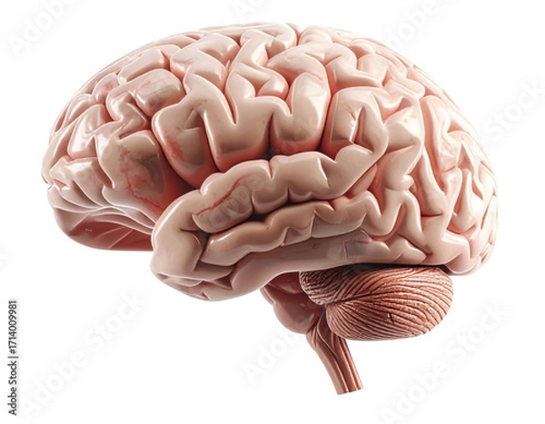 Fototapeta Highly detailed medical illustration of a realistic human brain isolated on pure white background