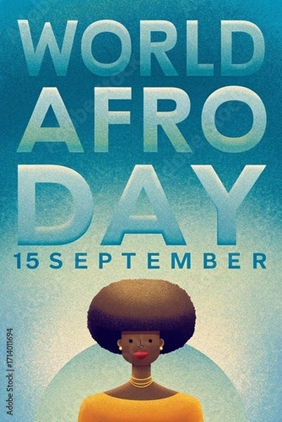Fototapeta World Afro Day. Poster with afro american woman.