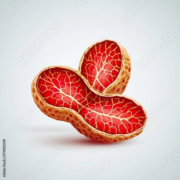 Fototapeta Two open peanut shells, displaying the inside.  Realistic 3D illustration of halves of a peanut.  d