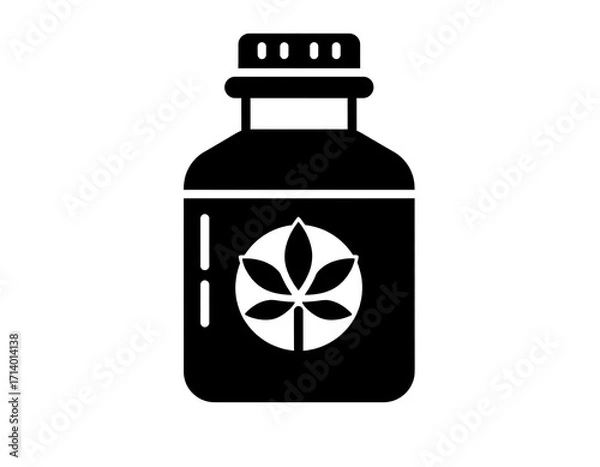 Fototapeta Black silhouette of a jar with a cannabis leaf