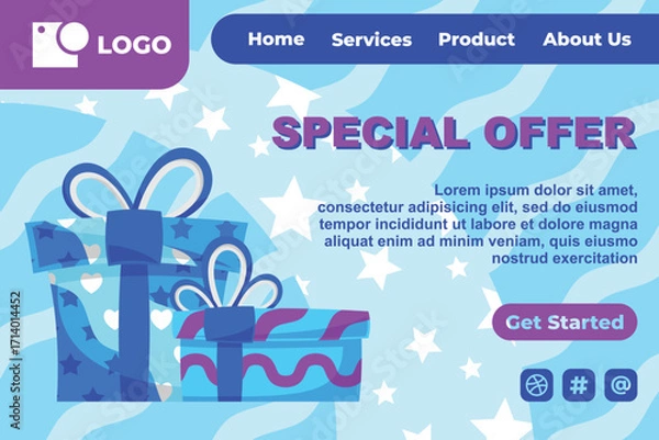 Obraz Gift Box in Various Bright Color for Special Offer Web Landing Page Banner Flat Cartoon Background