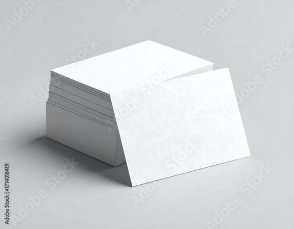 Fototapeta Blank business cards stacked on a light gray surface