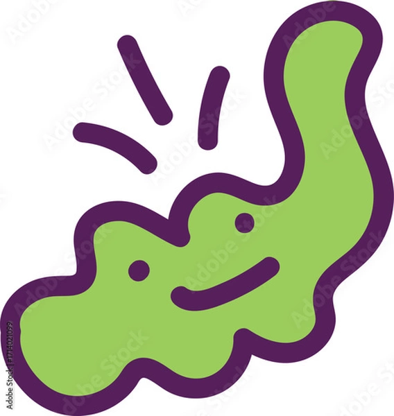 Obraz Vibrant green smiling amoeba character with a bold purple outline and happy expression.